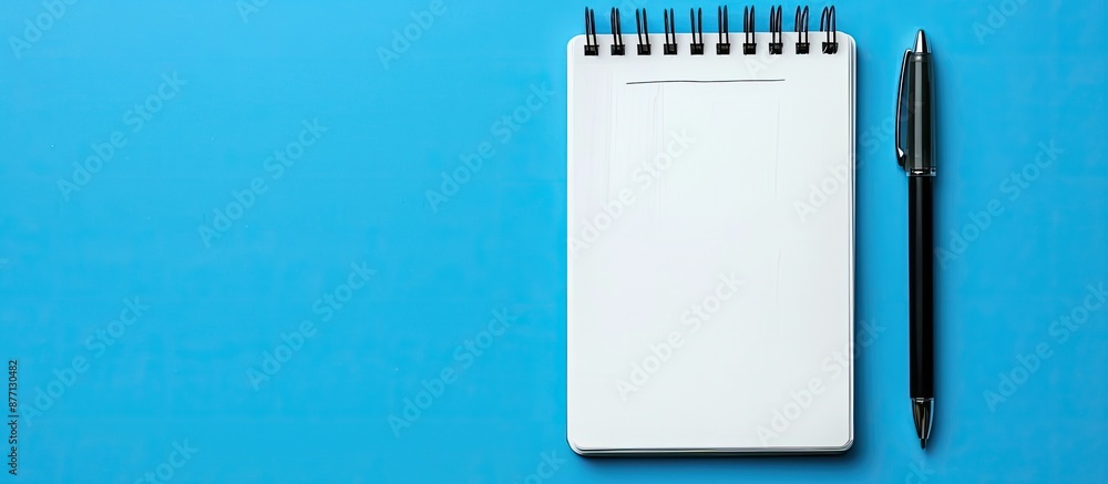 Poster top view of a notepad displaying an empty to do list, alongside a pen, set against a blue backdrop, 