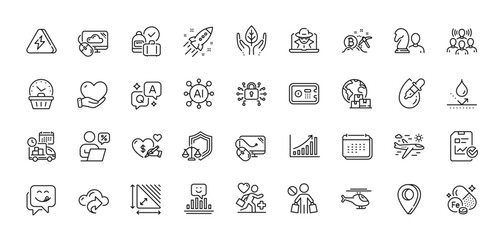 Graph chart, International delivery and Safe box line icons pack. AI, Question and Answer, Map pin icons. Yummy smile, Stop shopping, Cloud computing web icon. Vector