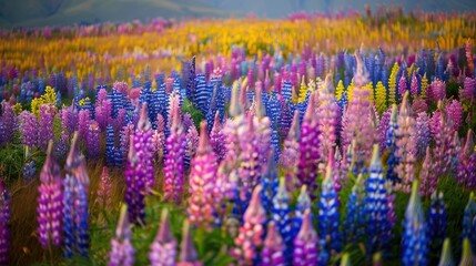 Fototapeta premium Field of colorful lupines in New Zealand