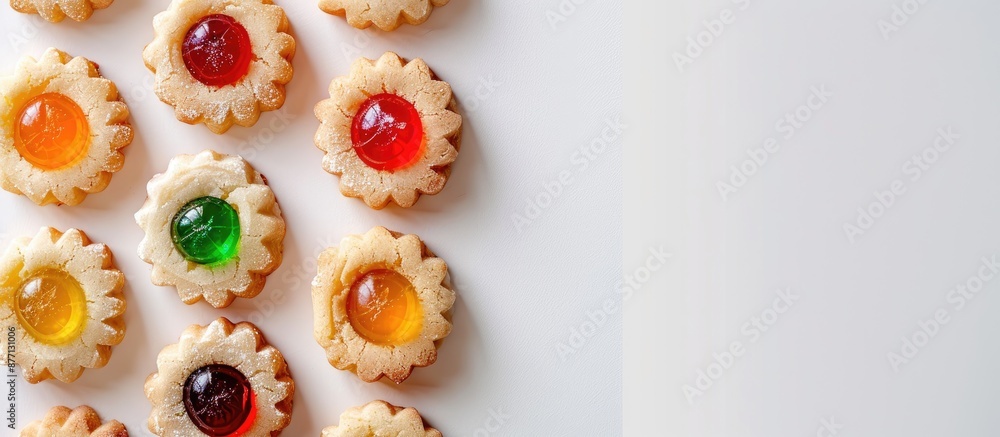 Poster Jelly-filled cookies displayed on a white backdrop with space for adding text or graphics.