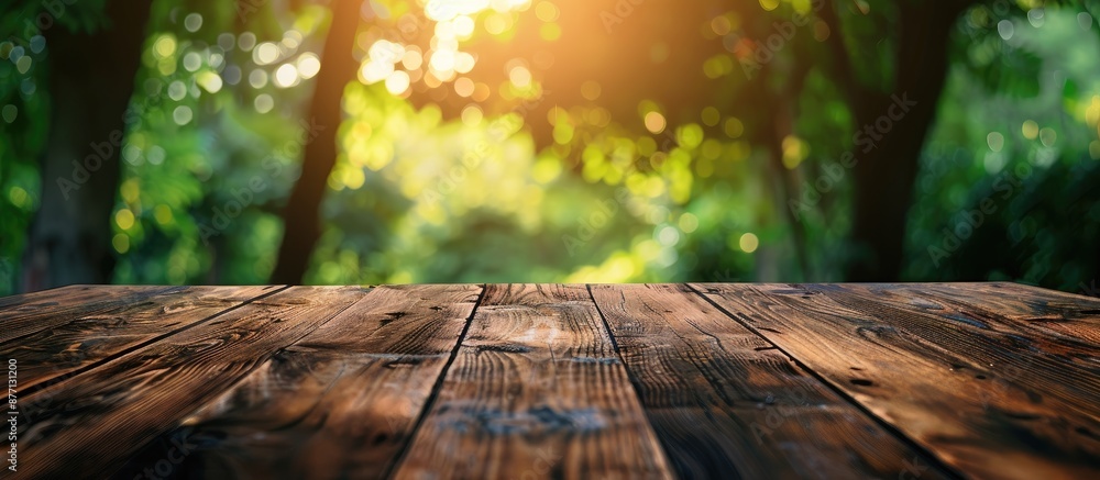 Poster blurry nature background with a tabletop, ideal for copy space image.