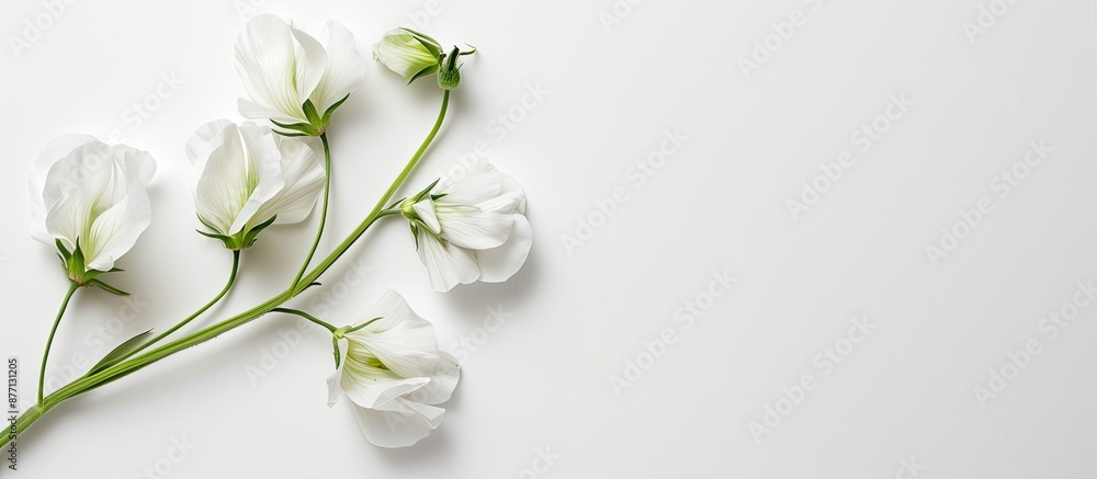 Poster white background with a sweetpea creating copy space image.