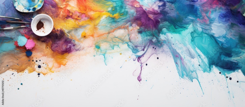 Leinwandbilder creative art hobby with an abstract and colorful ink painting featuring a blend of blue and white co
