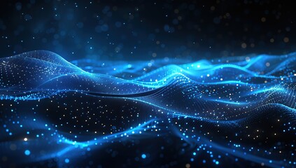 Abstract Blue and Gold Glowing Particle Wave