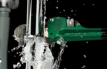 Heavy Duty Wrench fix Water leak under sink. Drain sink leak water from many pipe hose plumbing in...