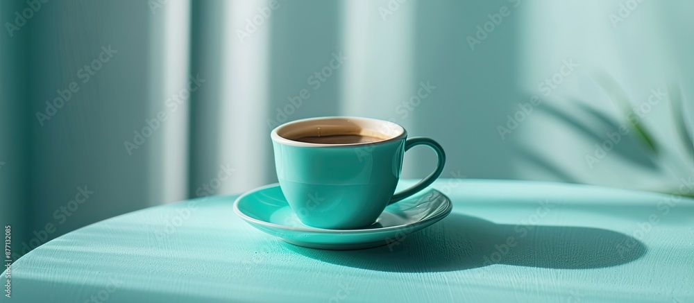 Aufkleber Still life composition of a cup of coffee with a serene vibe, featuring a clean backdrop suitable for adding text or other images within the frame, commonly known as a copy space image.