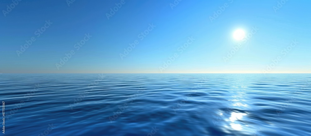 Poster the serene water surface reflects the clear blue sky, creating a tranquil atmosphere in the copy spa