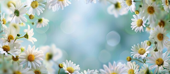 A circle of white daisies creates a spring or summer-themed banner with room for text, offering a lovely frame for holiday greetings or messages.