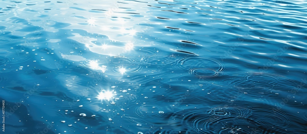 Poster blue river with a reflective water surface creating a peaceful scenery, suitable for copy space imag