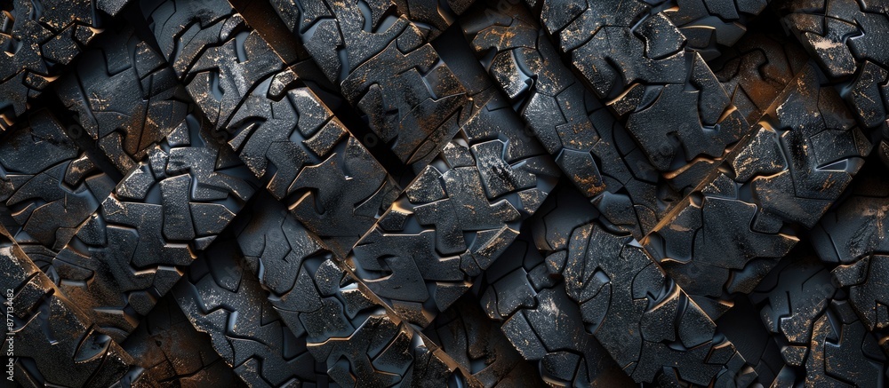 Poster black rubber tire tread pattern background with a distressed, aged, and worn-out look, ideal for aut