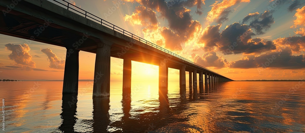 Aufkleber A scenic sea bridge with a sunset backdrop and copy space image for added depth perspective.