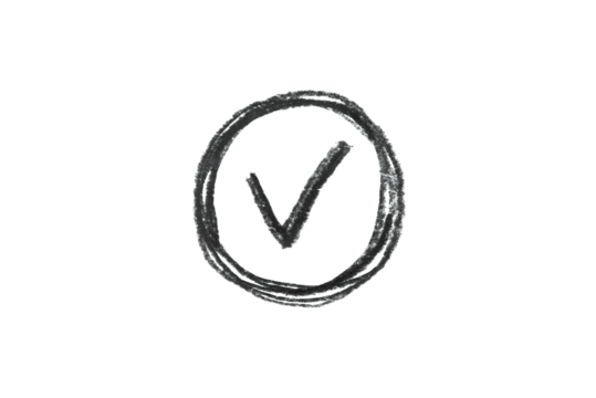 A black pencil sketch of a check mark symbol isolated on a white background.