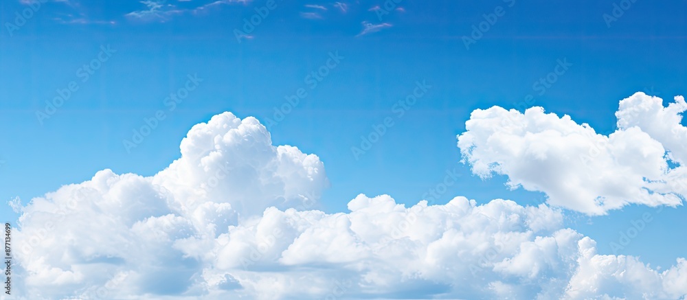 Aufkleber stock photo of a clear blue sky and fluffy clouds with copy space image.