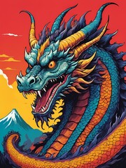 Japanese Dragon Pop Art Style generative AI illustration