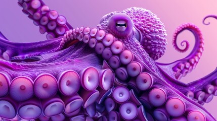 Obraz premium A tight shot of an octopus's tentacles against a pink and purple background, their colors vibrantly matched