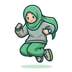 Obraz premium illustration of Muslim woman jumping energetic