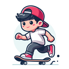 cartoon of a cute boy skateboarding