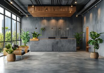 Modern Office Interior Design with Concrete Elements and Natural Light
