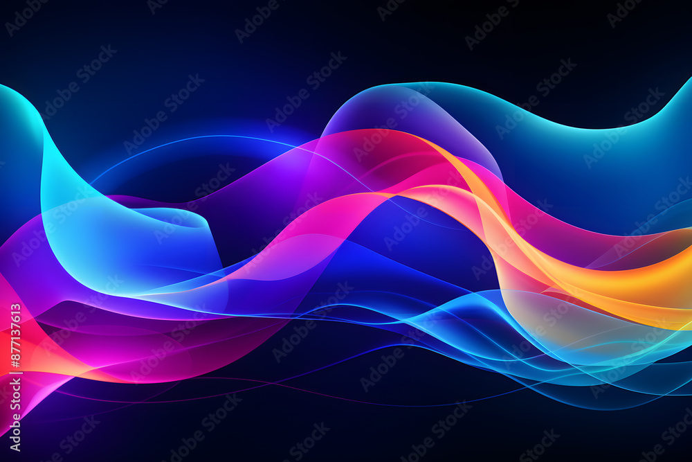 Poster abstract flowing colorful streams isolated on black background.
