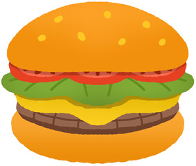 Cartoon Fast Food meat with tomato cheese and lettuce hamburger Clip Art Transparent Background 