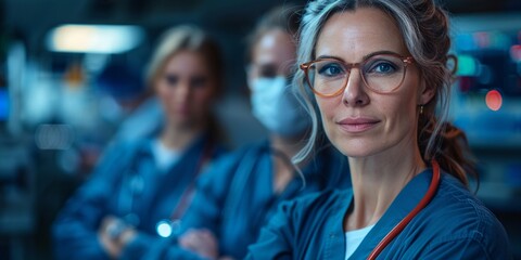 Fototapeta premium Healthcare in Action Doctors and Nurses in Modern Hospital Professional Healthcare Workers in Hospital Settings