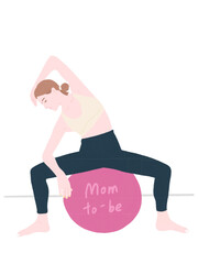 Illustration of a Pregnant Woman Exercising on a Gym Ball