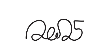 Continuous one line doodle drawing of new year 2025. Holiday concept, festive New year handwriting text, minimalist design. 