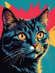 Cat Portrait Pop Art Style generative AI illustration