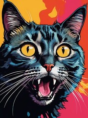 Cat Portrait Pop Art Style generative AI illustration