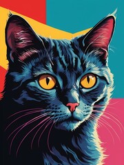 Cat Portrait Pop Art Style generative AI illustration