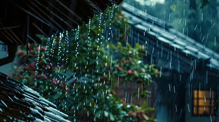 rain flows down from a roof down