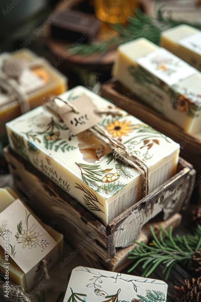 Poster a collection of soap bars arranged neatly on a table