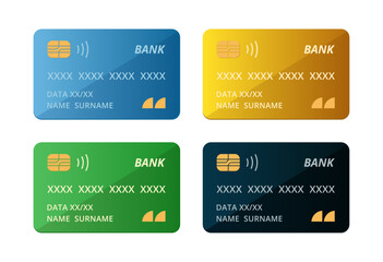 Set of color bank cards. Vector on transparent background.	