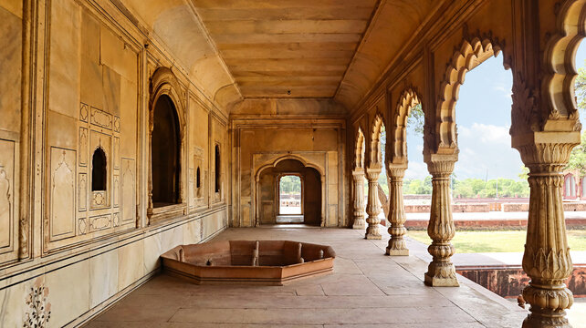 View of fountains near the window of Queen Palace for air circulation, Suraj Bhavan, Deeg Palace, Deeg, Rajasthan, India.