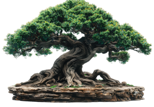Bonsai tree isolated on a transparent background for web banner