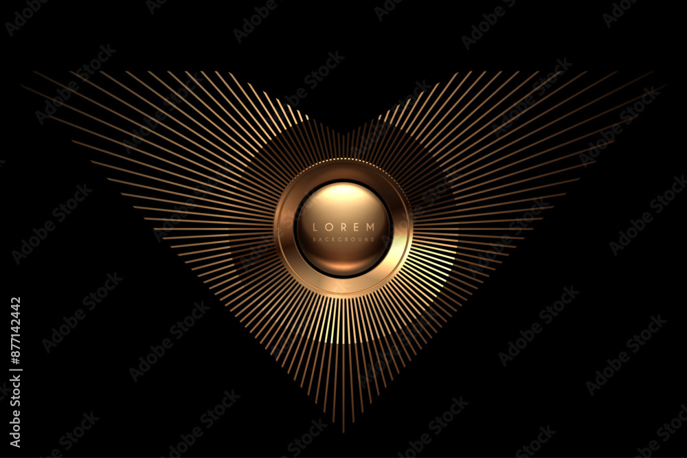 Wall mural golden badge with lines on black background
