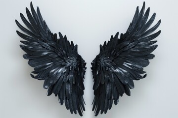 Fototapeta premium Image of two black wings on a white background, suitable for use in fantasy or mythical contexts