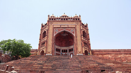 Front view of Buland Darwaza, 40 meters high, built by Akbar in 1576 to celebrate winning a battle...