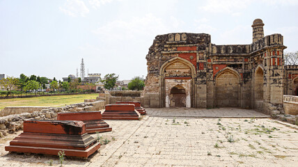Fototapeta premium Ruined qabars in the mosque, group of Bua Hasan monuments, Jhajjar, Haryana, India.