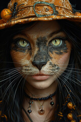 Cat Woman. Girl in a Cat Mask. Masquerade, Halloween. 