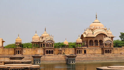 View of the cenotaph of Maharaja Suraj Mal and Kusum Sarovar, Govardhan, Mathura, Uttar Pradesh,...