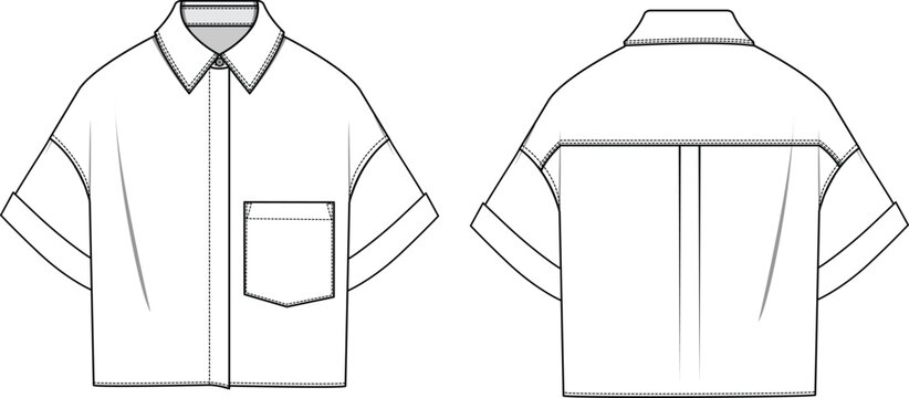 Oversize basic crop button down shirt technical drawing