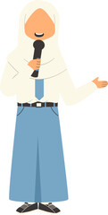 Indonesian senior high school student holding microphone