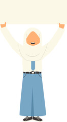 Indonesian senior high school student holding banner