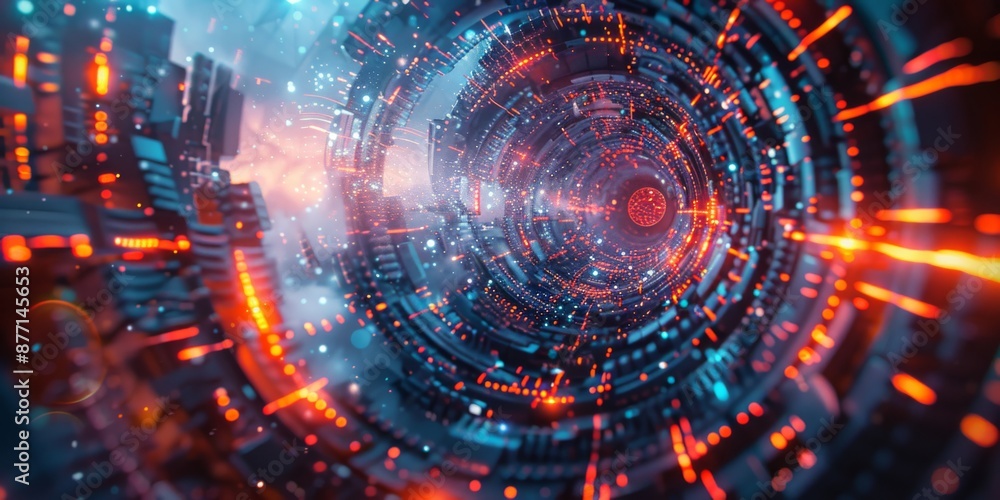 Poster abstract shapes merging and transforming into futuristic gadgets and devices