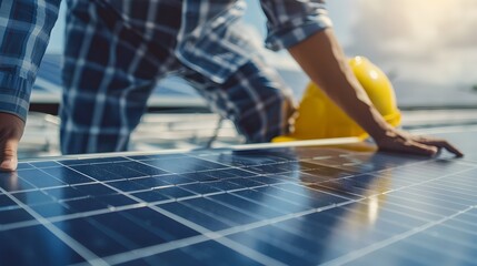 Engineer Reviewing Solar Installation Blueprint for Renewable Energy Project