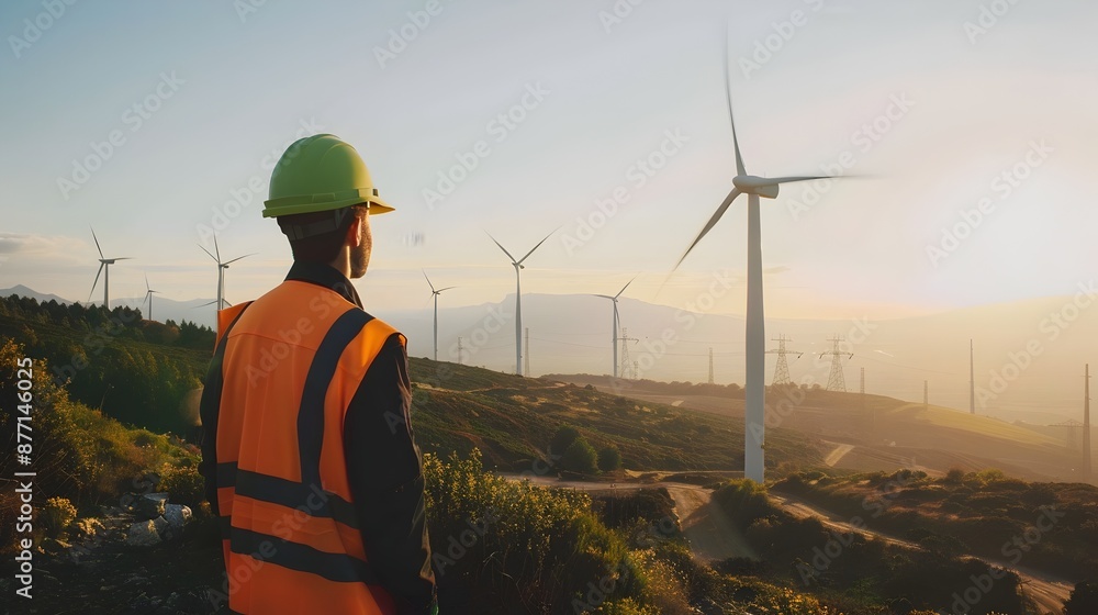 Poster wind turbine engineer overseeing infrastructure development project