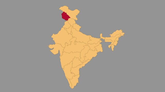 Jammu & Kashmir map animated video. Map Highlighted on the India map with animation and colour with Gray background in video format.