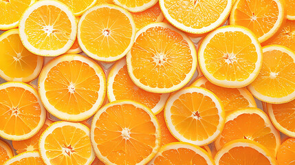 Close-up of a variety of fresh, juicy orange slices arranged together