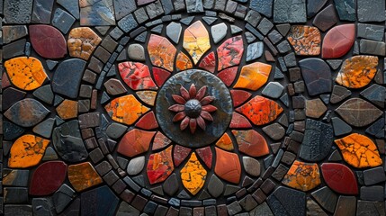 abstract texture, top down view, Intricate tile mosaic patterns with geometric designs or floral motif 